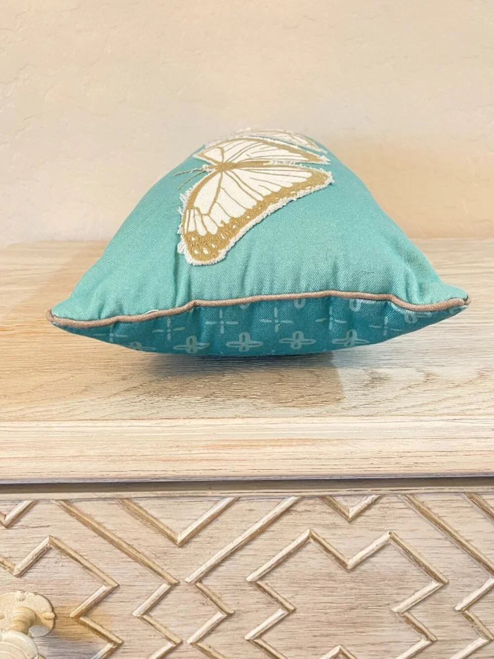 Butterfly Pillow Rectangle Throw Accent Aqua Turquoise Blue White
